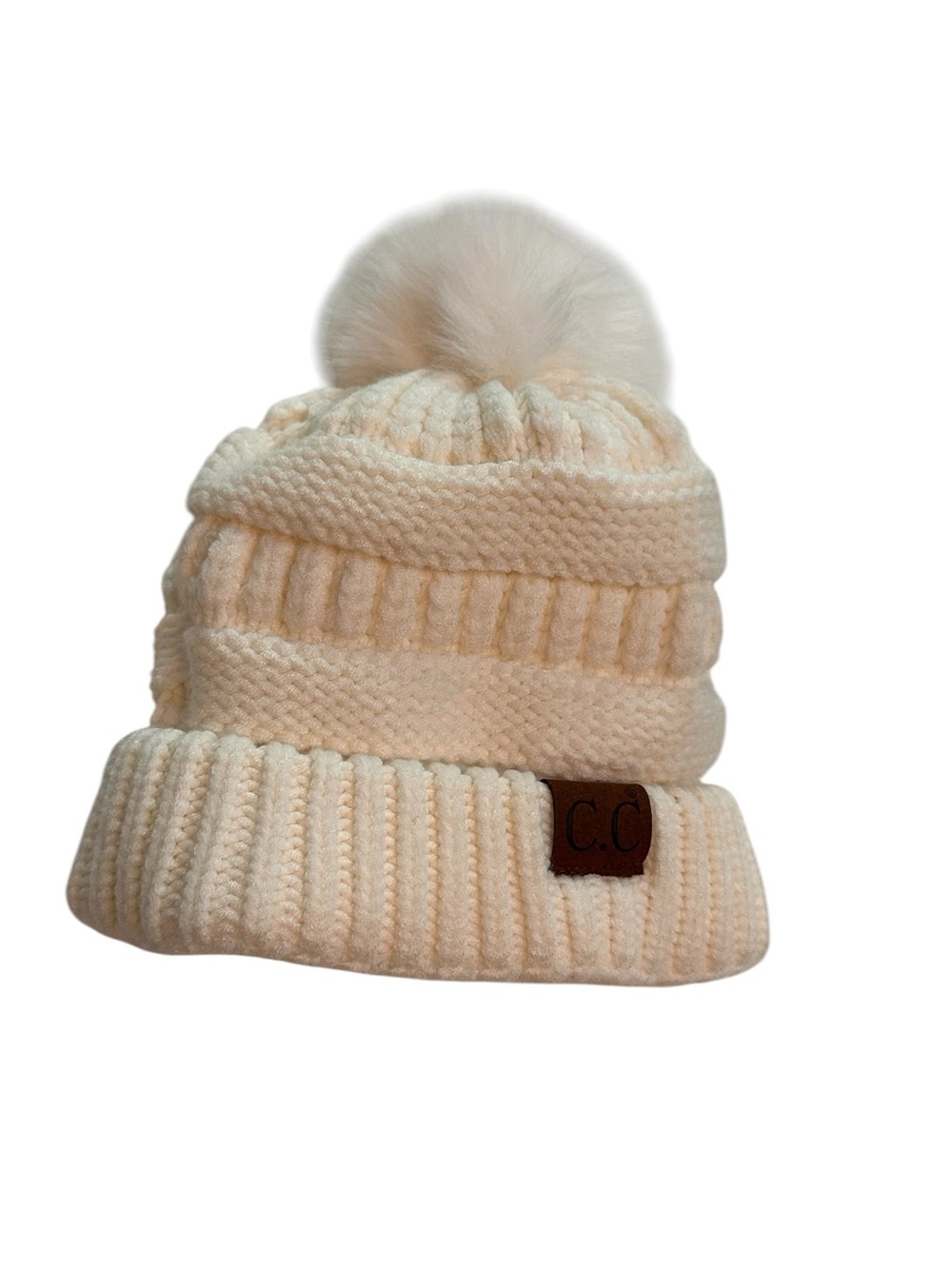 C.C. Cream Knit Pom Pom Beanie – Cozy Winter Hat
